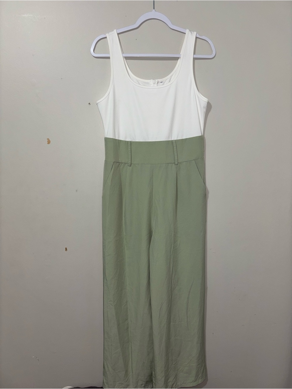 White & Sage High-Waist Tank Jumpsuit